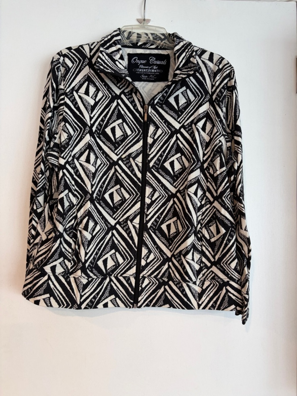 Onque Black & White Geometric Zip Front Utility Jacket